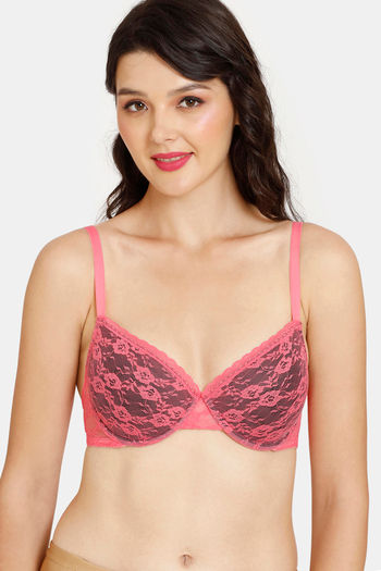 Buy Rosaline Padded Wired Medium Coverage Lace Bra - Pink Lemonade